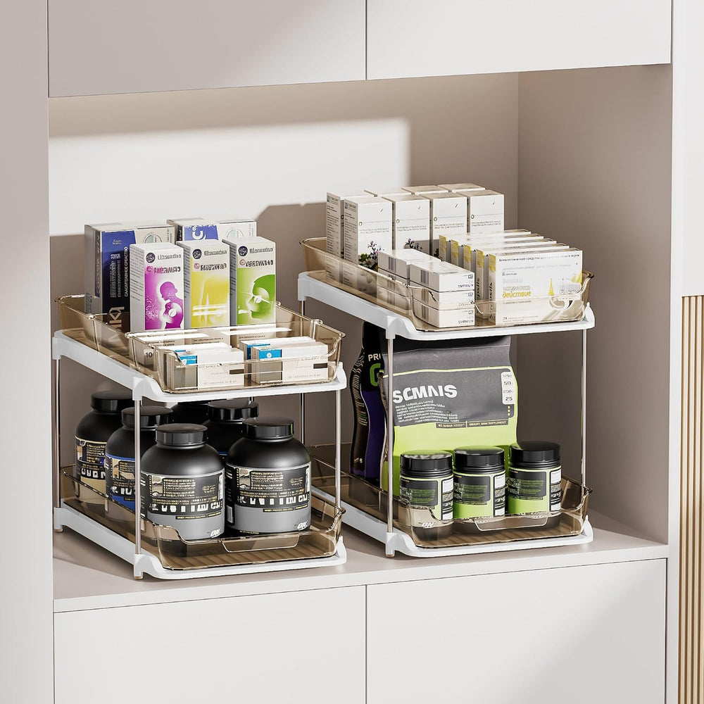 Delamu 2-Tier Multi-Purpose Bathroom Under Sink Organizers and Storage, Stack...