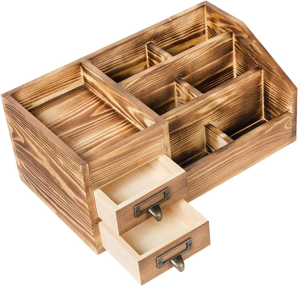Liry Products Rustic Wooden Desktop Organizer Office Supplies Brown Tabletop ...