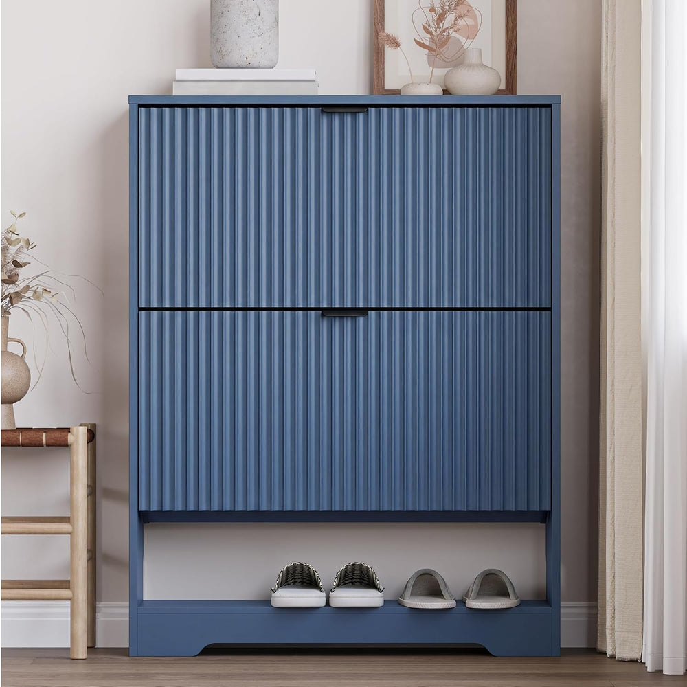 BORNOON Shoe Cabinet with 2 Flip Drawers, Fluted Shoe Storage Cabinet with Ad...