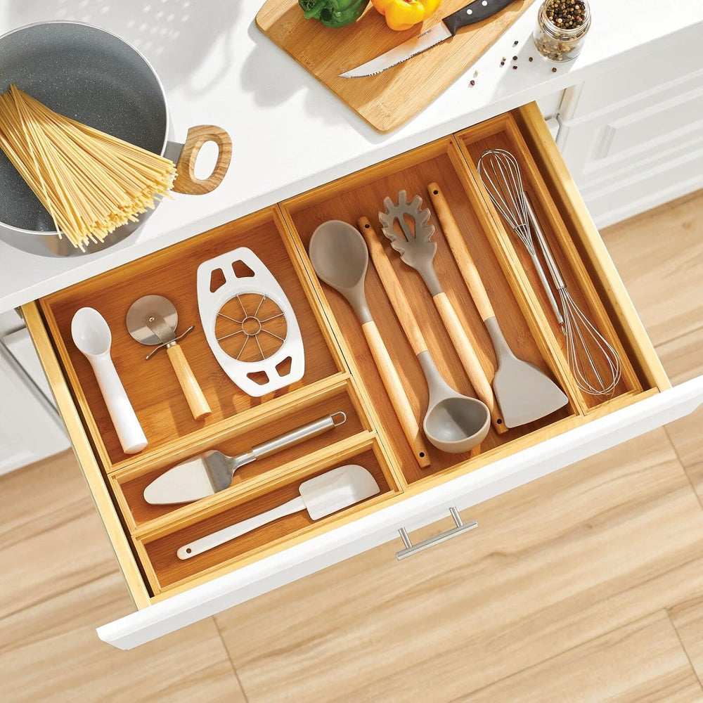 mDesign Slim Wooden Bamboo Drawer Organizer for Office - 12" Long Stacka...