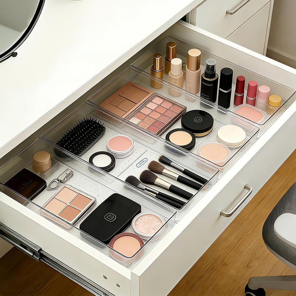8 Pcs Large Clear Plastic Drawer Organizer,12"x6" Vanity Organizer