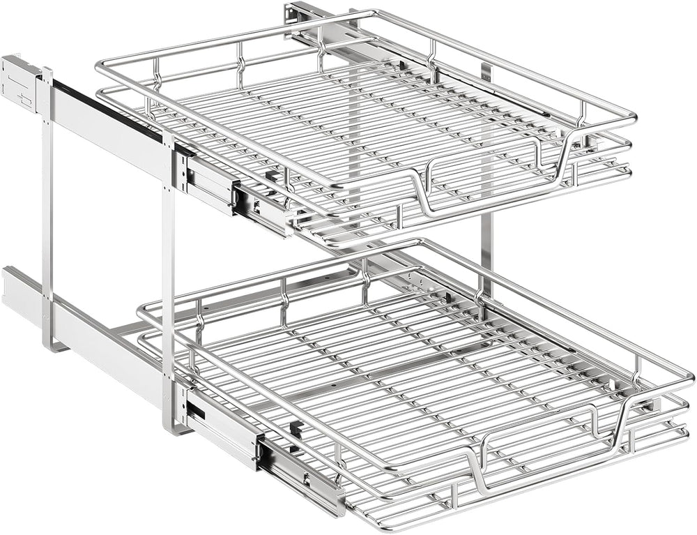 2-Tier Kitchen Cabinet Pull Out Shelf and Drawer Organizer Slide Out Pantry S...
