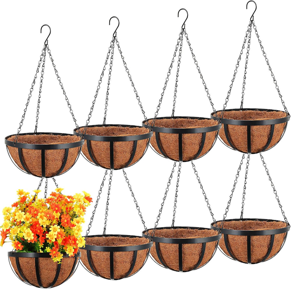 Didaey 8 Pcs Metal Hanging Basket 10'' Coir Liner Hanging Flower Pot