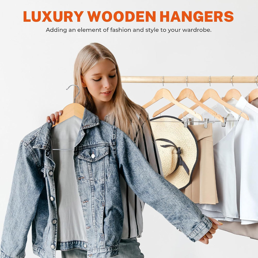 HOUSE DAY Wooden Hangers with Clips 72 Pack, Suit & Pants Hangers, Natural