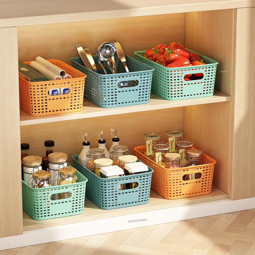 Colorful Plastic Storage Baskets for Organizing, 12 Pack