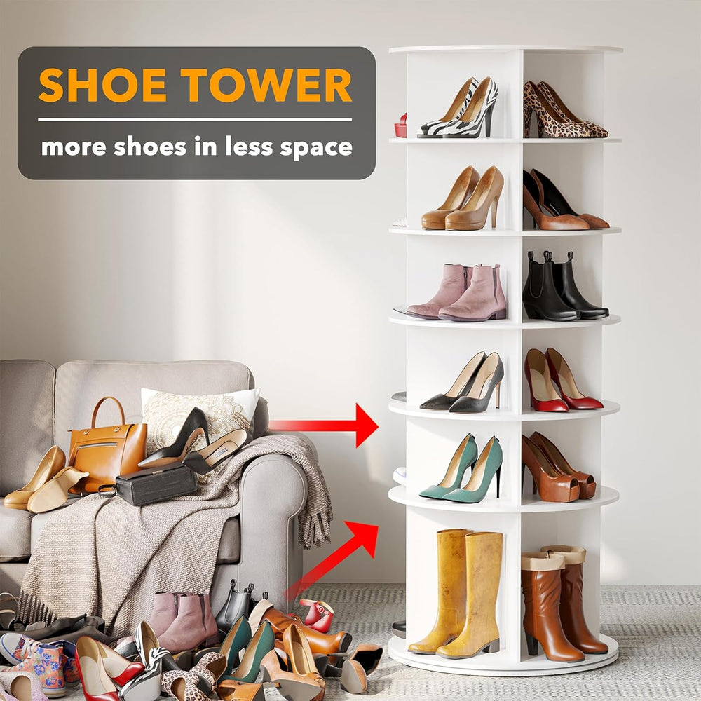 SpaceAid Rotating Shoe Rack 6 Tier Organizer, High Bottom Design Shoe Tower S...