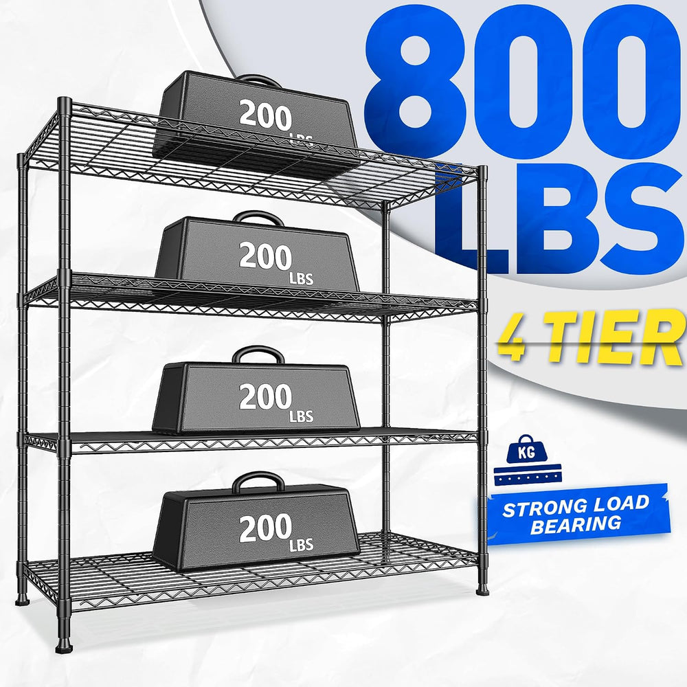 DurayLoly Extra-Wide 4-Tier 800LBS Storage Rack, Adjustable Shelves, Black
