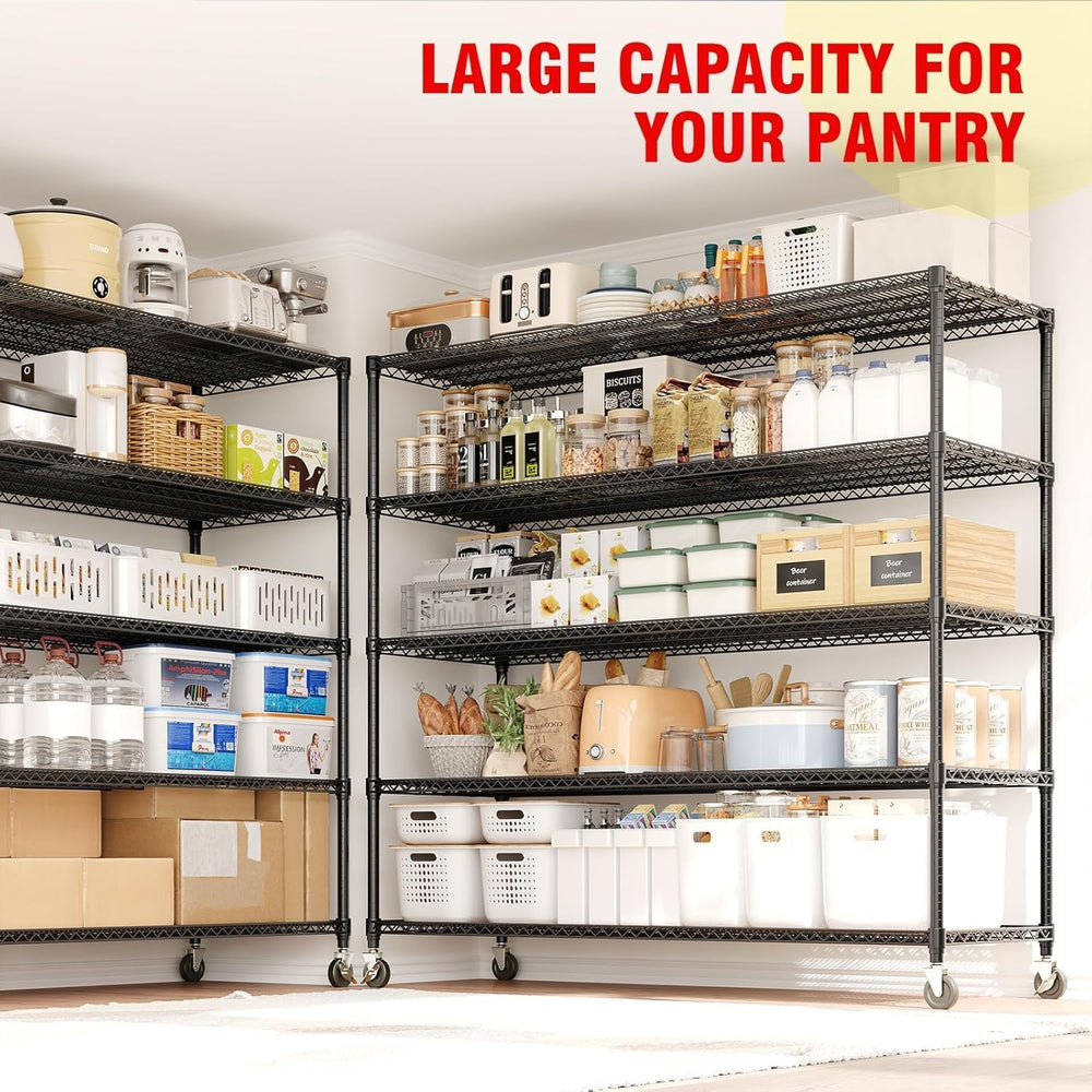 Garvee 3300LBS 5 Tier Metal Shelving with Wheels,82"H Storage Shelves,Black