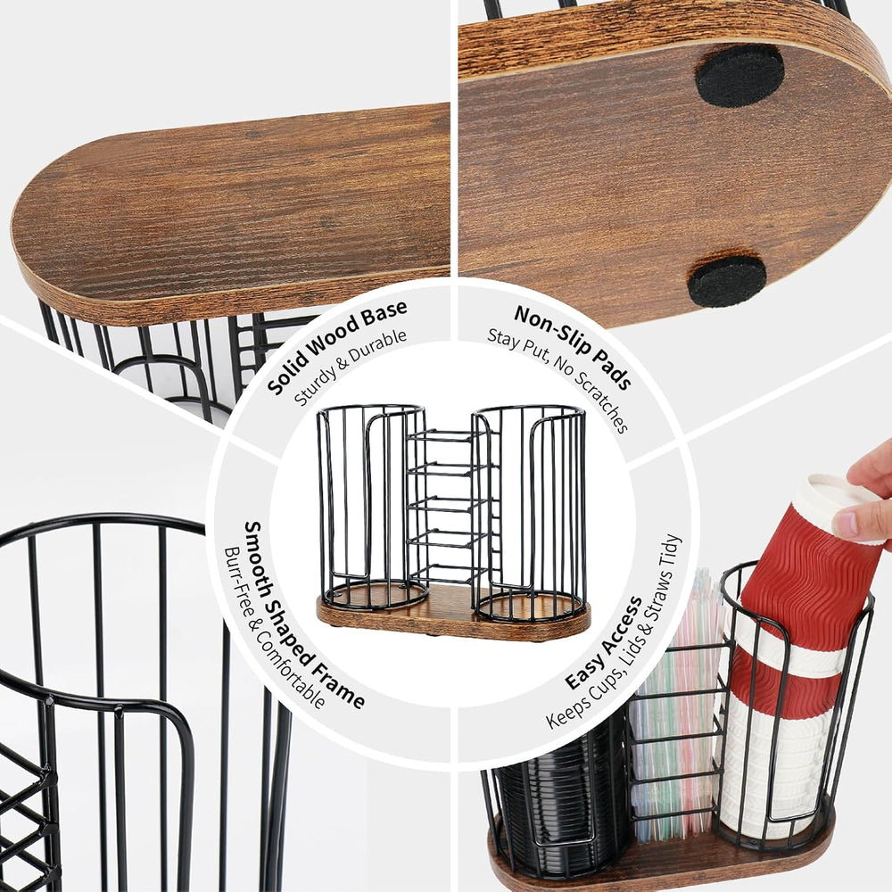 Coffee Cup Holder, 3-in-1 Disposable Cup, Straw & Lid Organizer