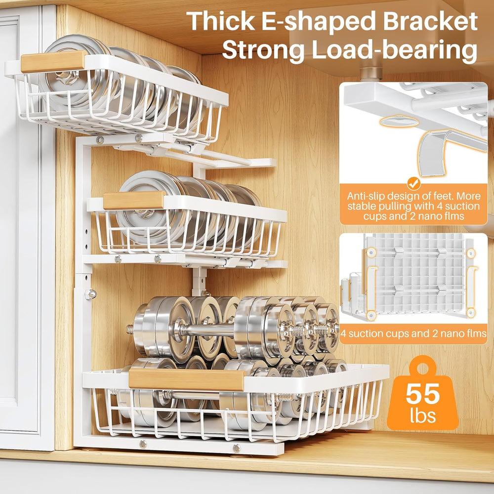 PXRACK Under Sink Organizer, 1-Pack 3-Tier Height Adjustable Thickened Metal ...