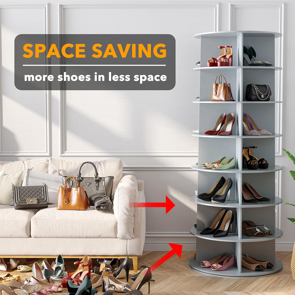 SpaceAid 7 Tier Rotating Shoe Rack Tower, Spinning Shoe Display Lazy Susan, R...