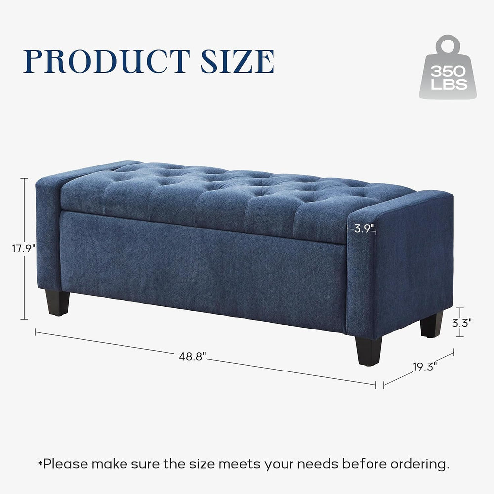 Zihanhome Ottoman with Storage, 48.8" Fabric Storage Bench(Dark Blue)