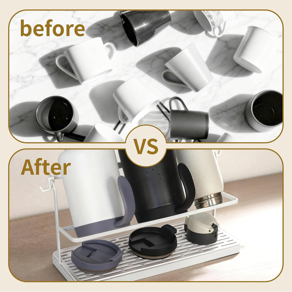 2-Tier Water Bottle Drying Rack for Countertop - Large Carbon Steel Cup Mug O...
