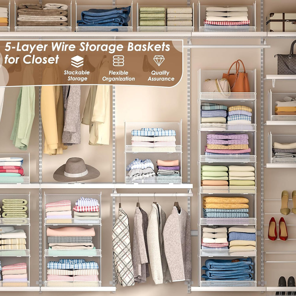 5-Tier Stackable Closet Organizers and Storage, Metal Wire Storage Shelves fo...
