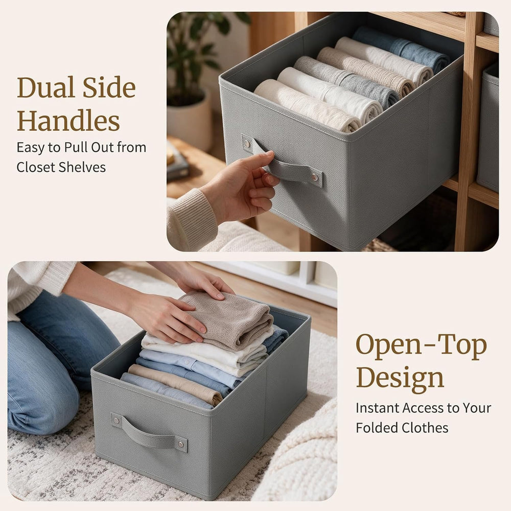 Storage Boxes, Fabric Clothes Bins, 3 Pack, Grey, 16.1x9.8x6.5 In