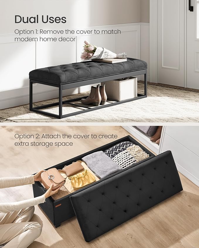 SONGMICS Velvet Storage Ottoman Bench, Foot Rest