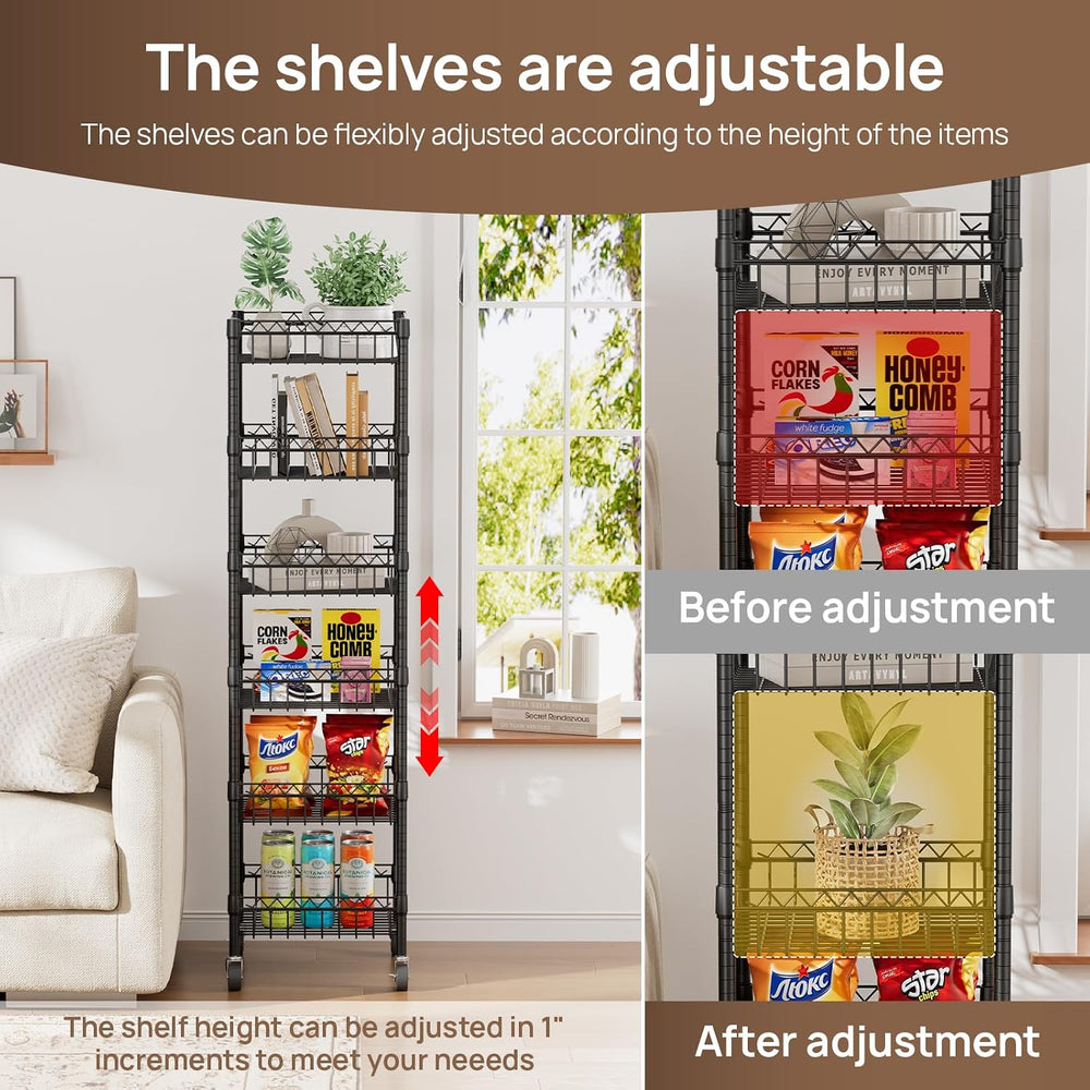 Golpart Basket Shelves Closet Rack with Wheels Metal Pantry Wire Shelf Unit