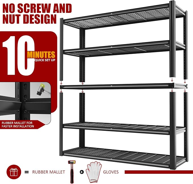 48" W Metal Garage Shelving 5 Tier Storage Shelves Heavy Duty 3030LBS