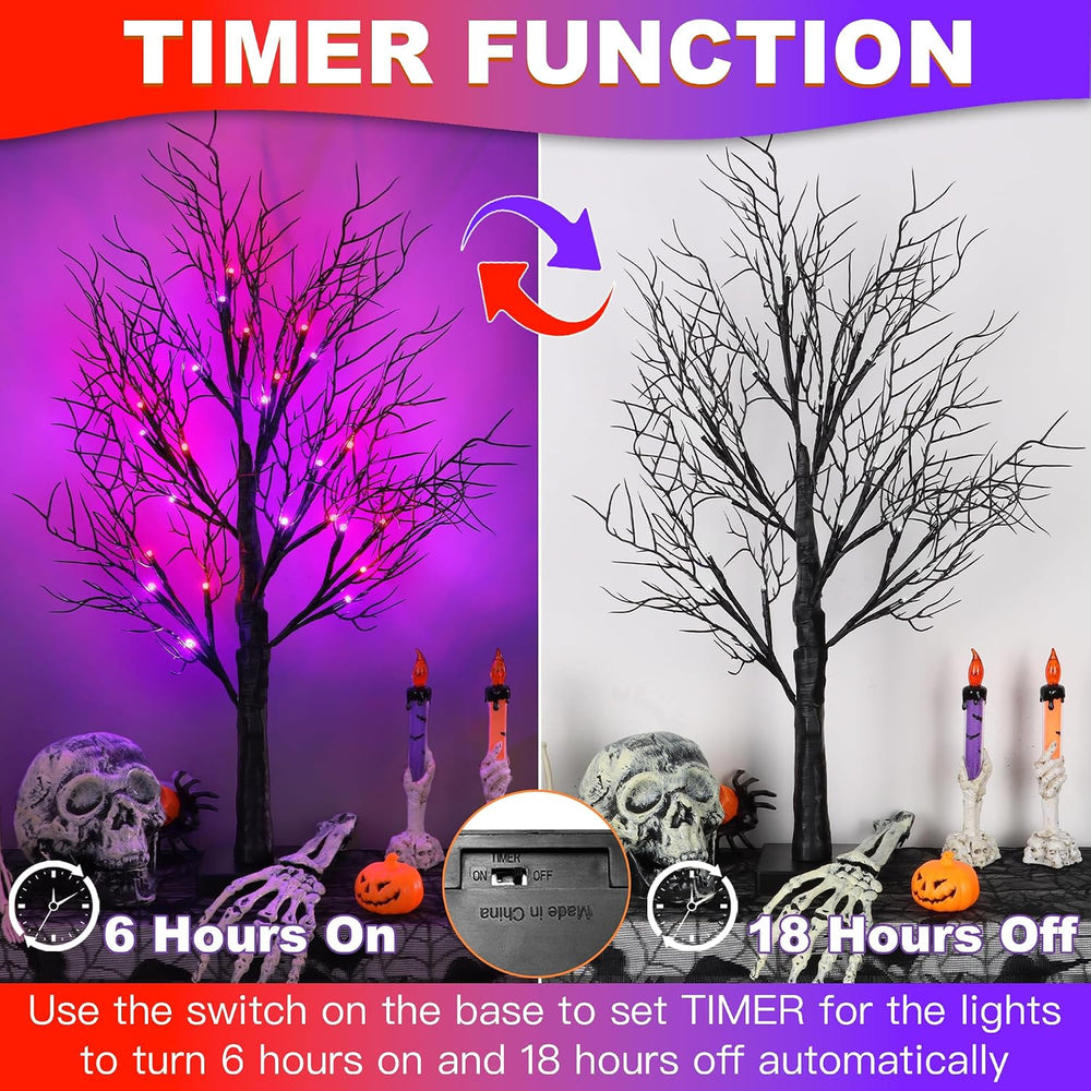 Halloween Decorations Indoor 2 Pack 24 Inch Black Halloween Tree with 48 Oran...