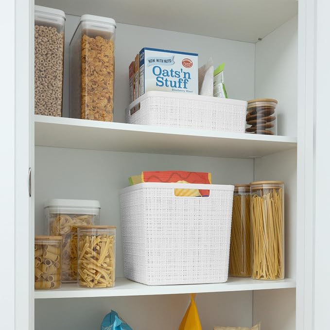 Curver Jute Decorative Plastic Organization and Storage Basket Perfect Bins (...