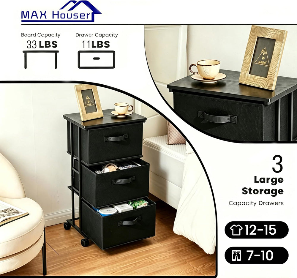 MAX Houser Dresser Storage with 3 Drawers, Fabric Dresser Tower, Vertical Sto...