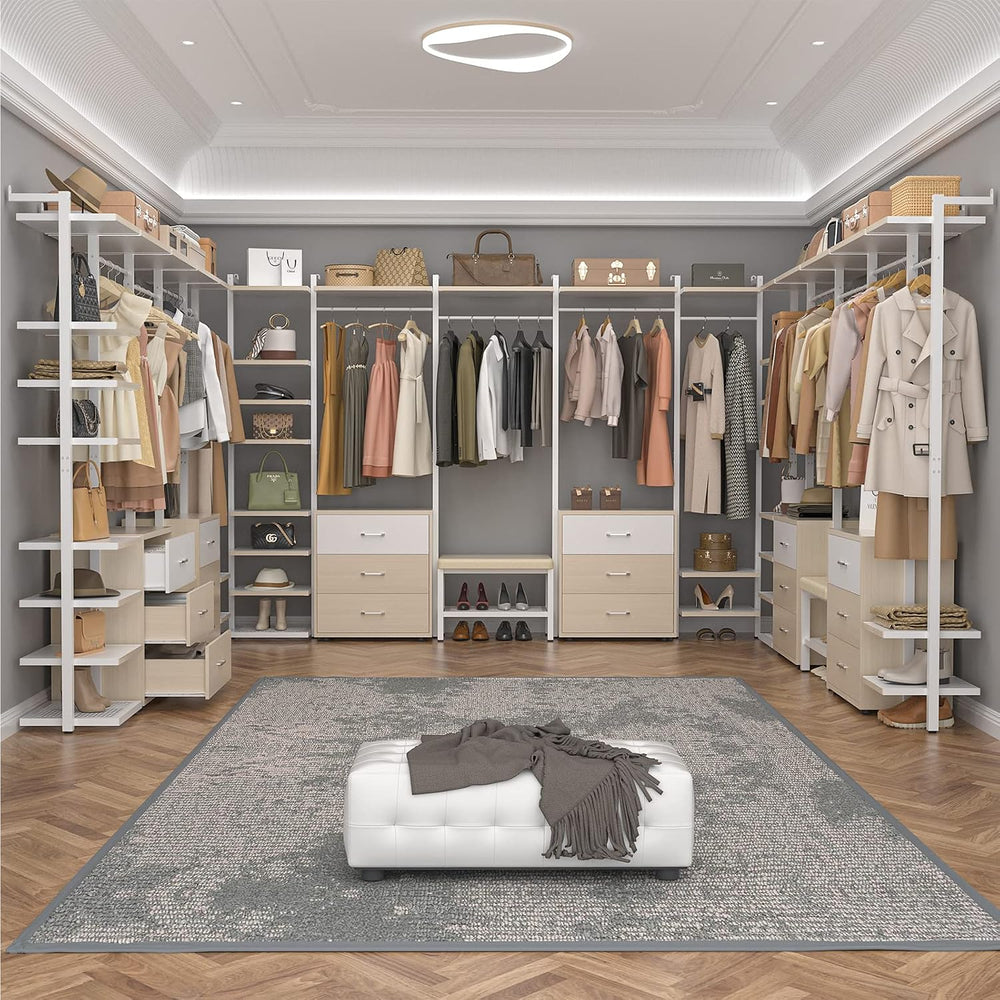 Aheaplus Closet System with 6 Drawers, 8FT Wood & Metal Closet Organizer