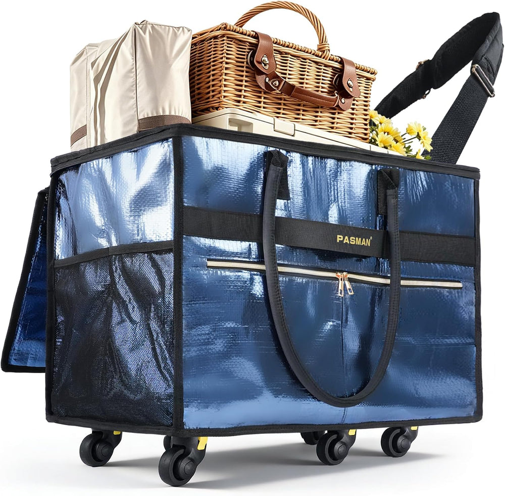 Reusable Rolling Grocery Bag on Wheels-6-Wheel Foldable Tote Large