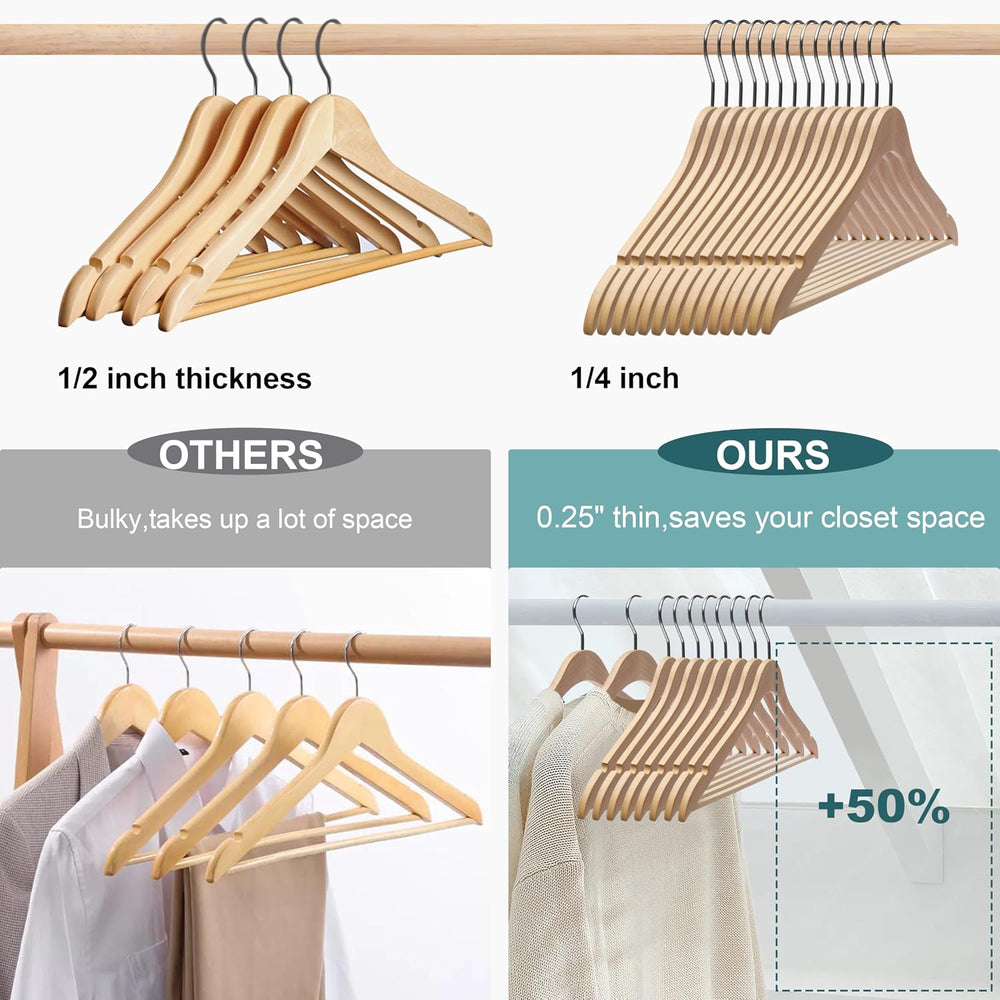 Quality Hangers 16.5" Wooden Hangers Multi Pack, Ultra Thin Space Saving...