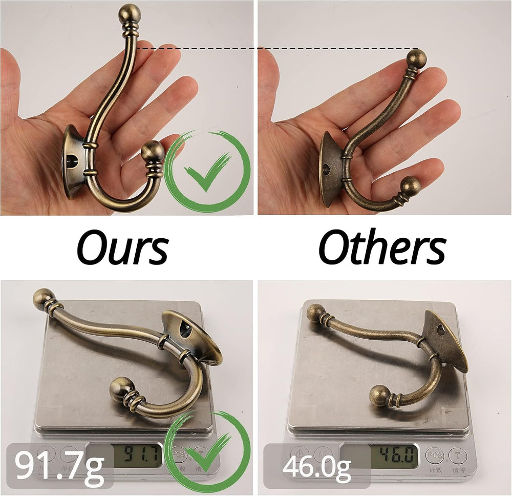 HASWARE 6 PCS Double Prong Robe Hook, Large Dual Coat Hooks with 12 Pcs Screw...