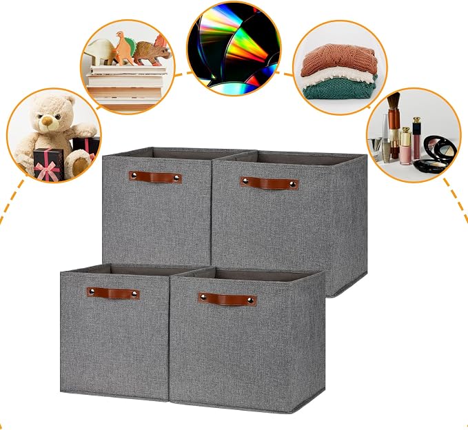 DULLEMELO Fabric Storage Cubes, 13 inch Cube Stroage Bins (4 Pack)