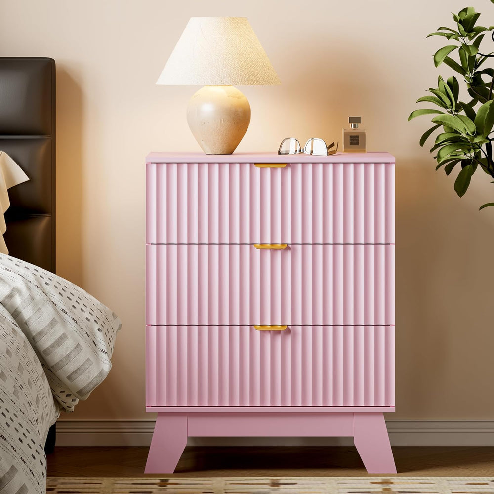 BORNOON Fluted 3 Drawer Dresser, 30.3" Tall Compact Modern Boho Chest of...