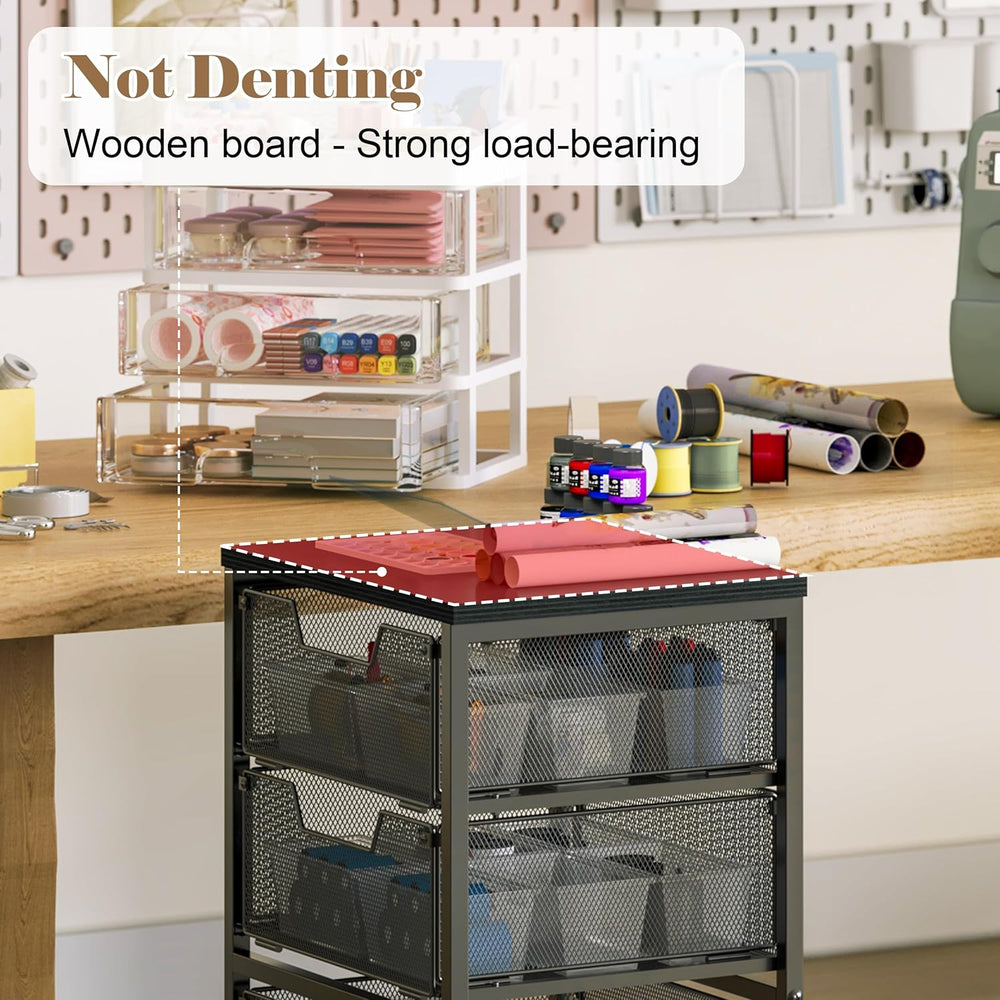 Rolling Cart with Drawers, 4-Drawer Storage Cart on Wheels with Wooden Top, M...