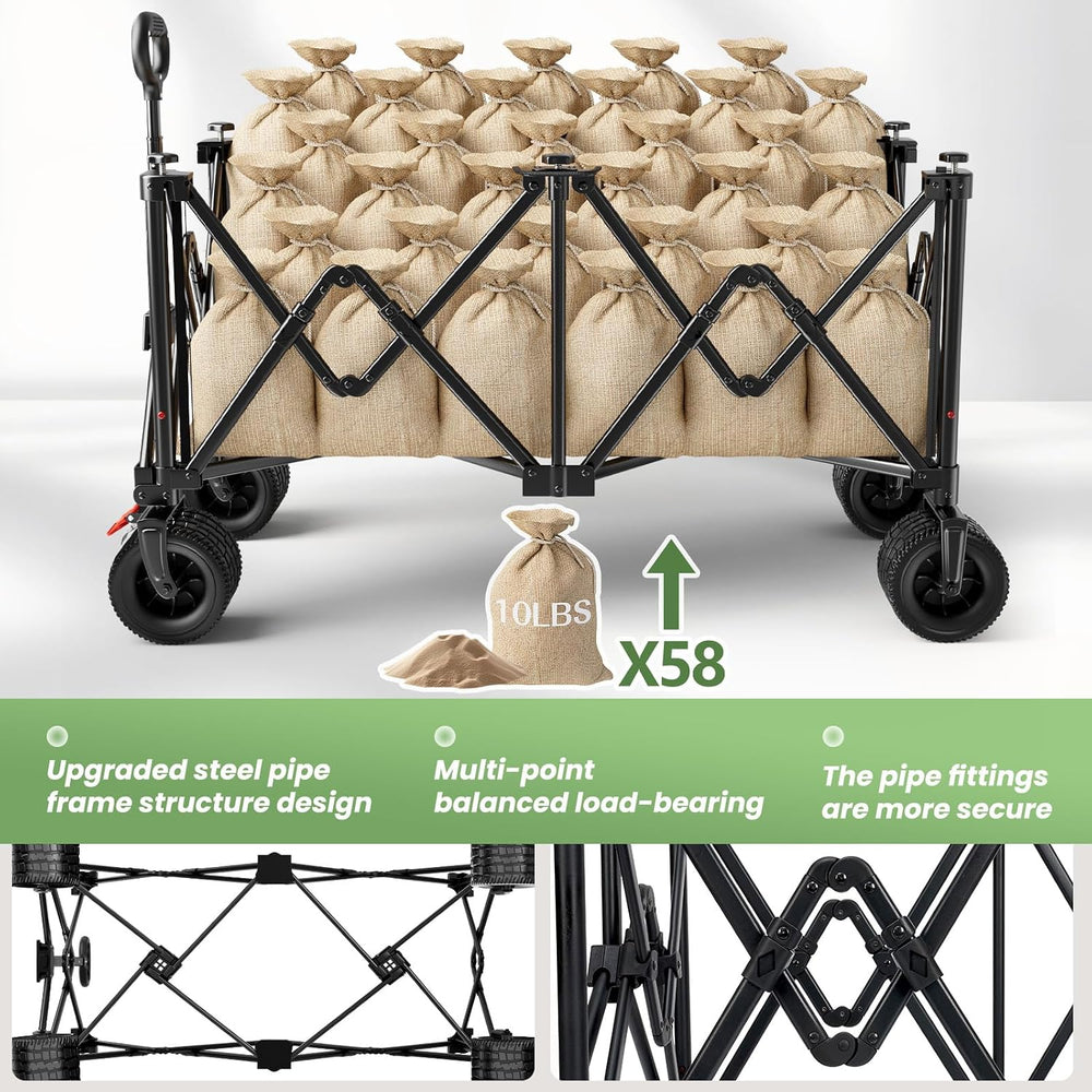 Beach Wagon Carts Foldable 580LBS Collapsible Wagon with Big All-Terrain Whee...