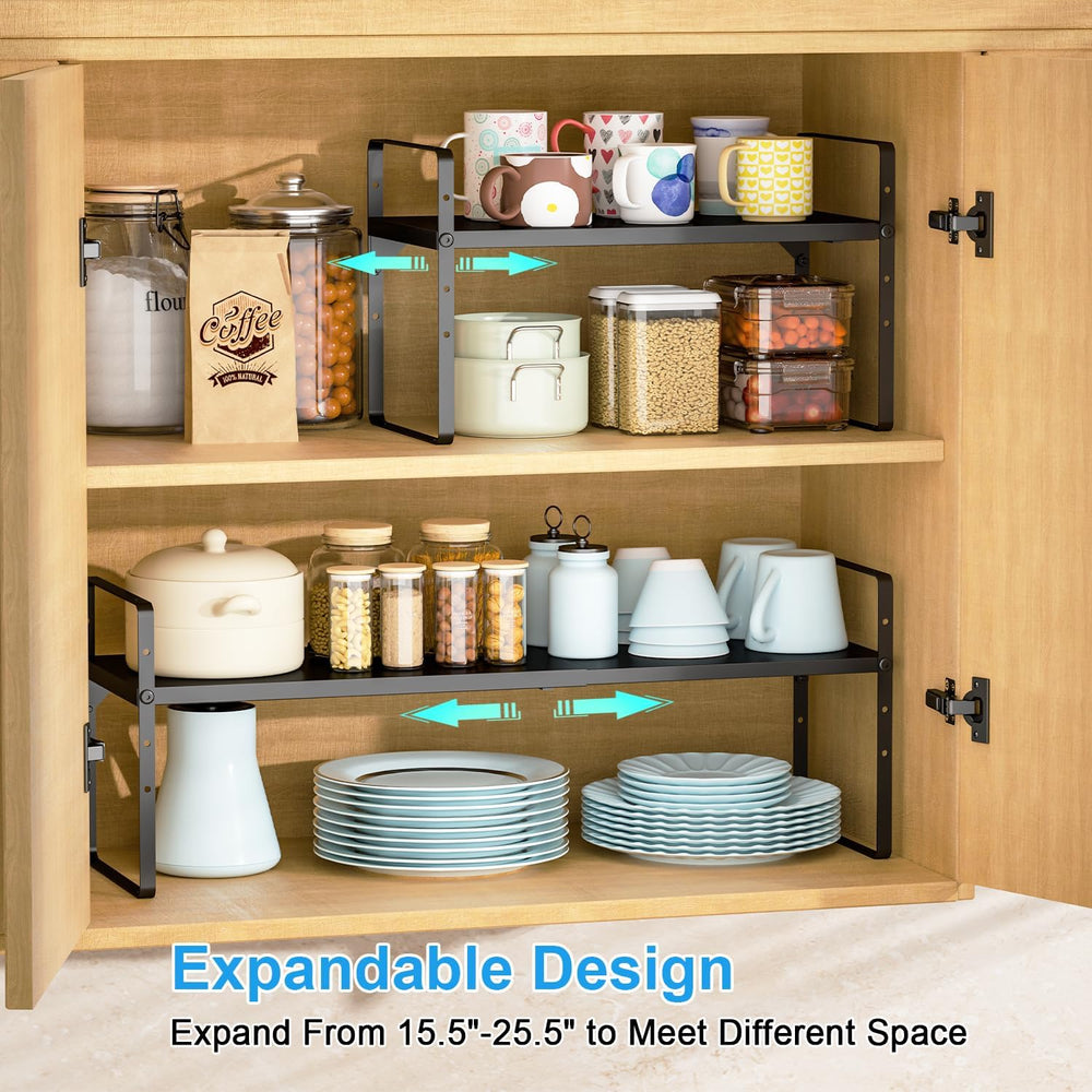 15.5 to 25.5 Inch Kitchen Cabinet Shelf Organizers, Adjustable Kitchen Counte...