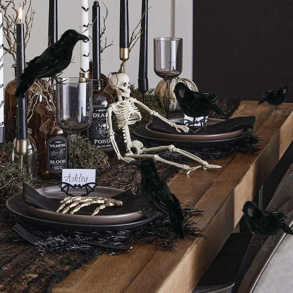 FUNPENY Halloween Black Feathered Crows, Lifelik Halloween Decoration Birds w...