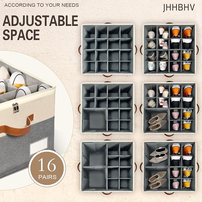 2 Pack Shoe Organizer for Closet, Adjustable Shoe Box Storage Containers