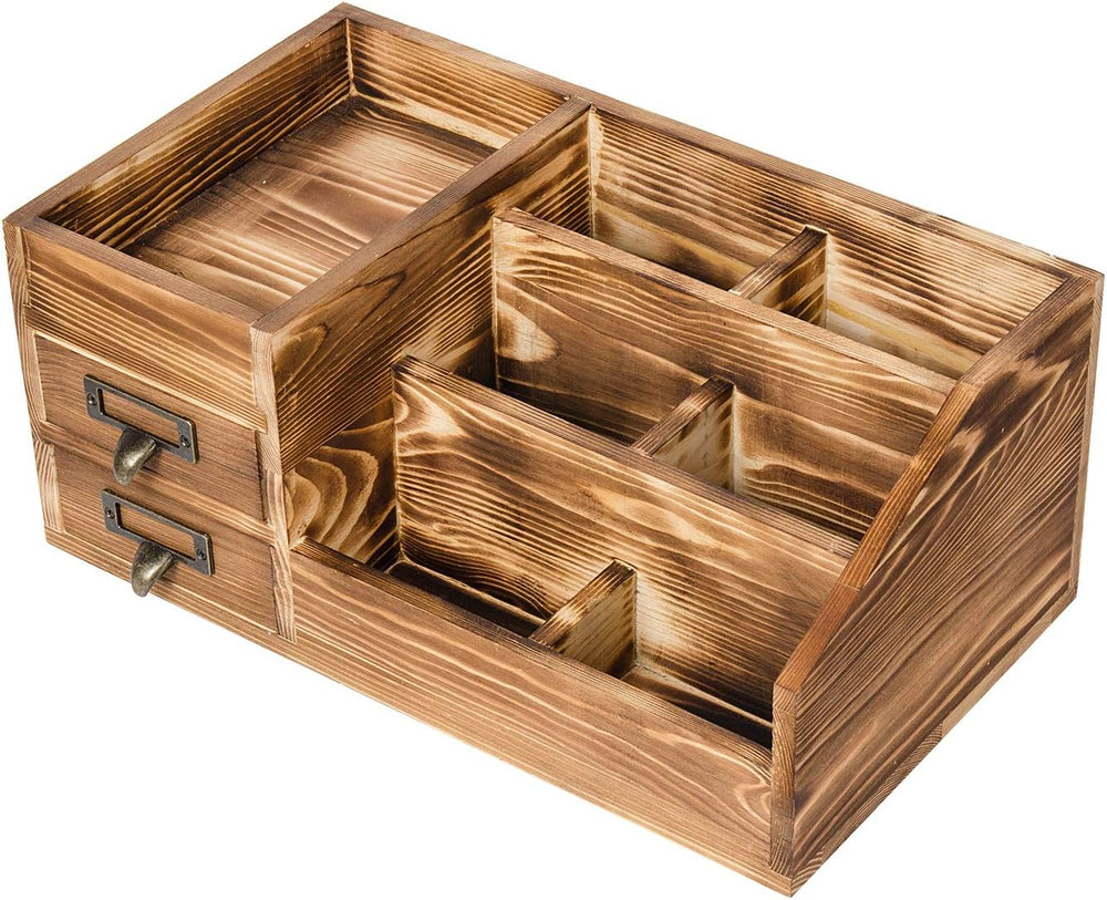 Liry Products Rustic Wooden Desktop Organizer Office Supplies Brown Tabletop ...