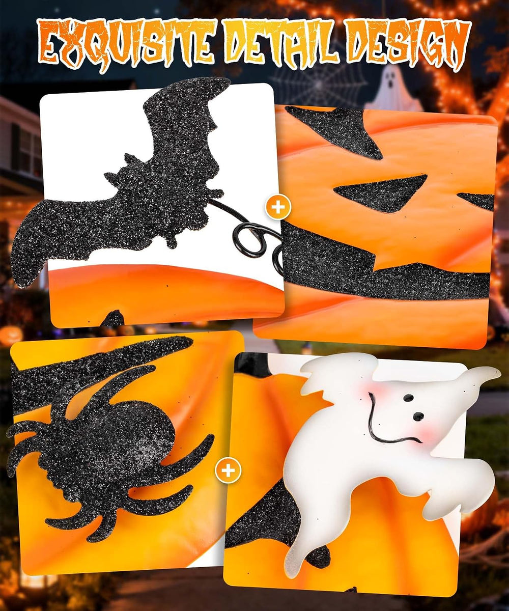 2 Pack Halloween Garden Stakes - Stacked Metal Pumpkins Jack-o-Lantern Lawn D...