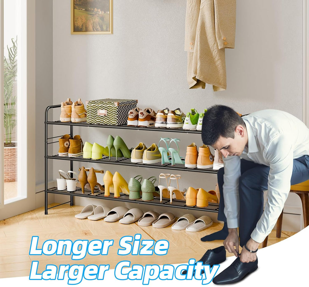 3 Tier Shoe Rack for Closet, 44 Inch Extra Long Shoe Storage Organizer for Sh...
