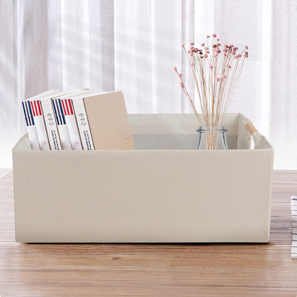 ANMINY 4PCS Fabric Storage Bins Baskets with Wooden Handles, 16.5 x 12 Inch