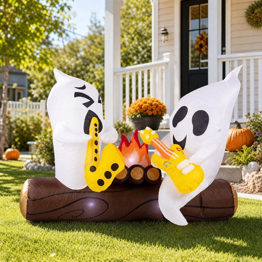 6 FT Halloween Inflatable Musical Ghosts Built in LED Campfire Yard Decor