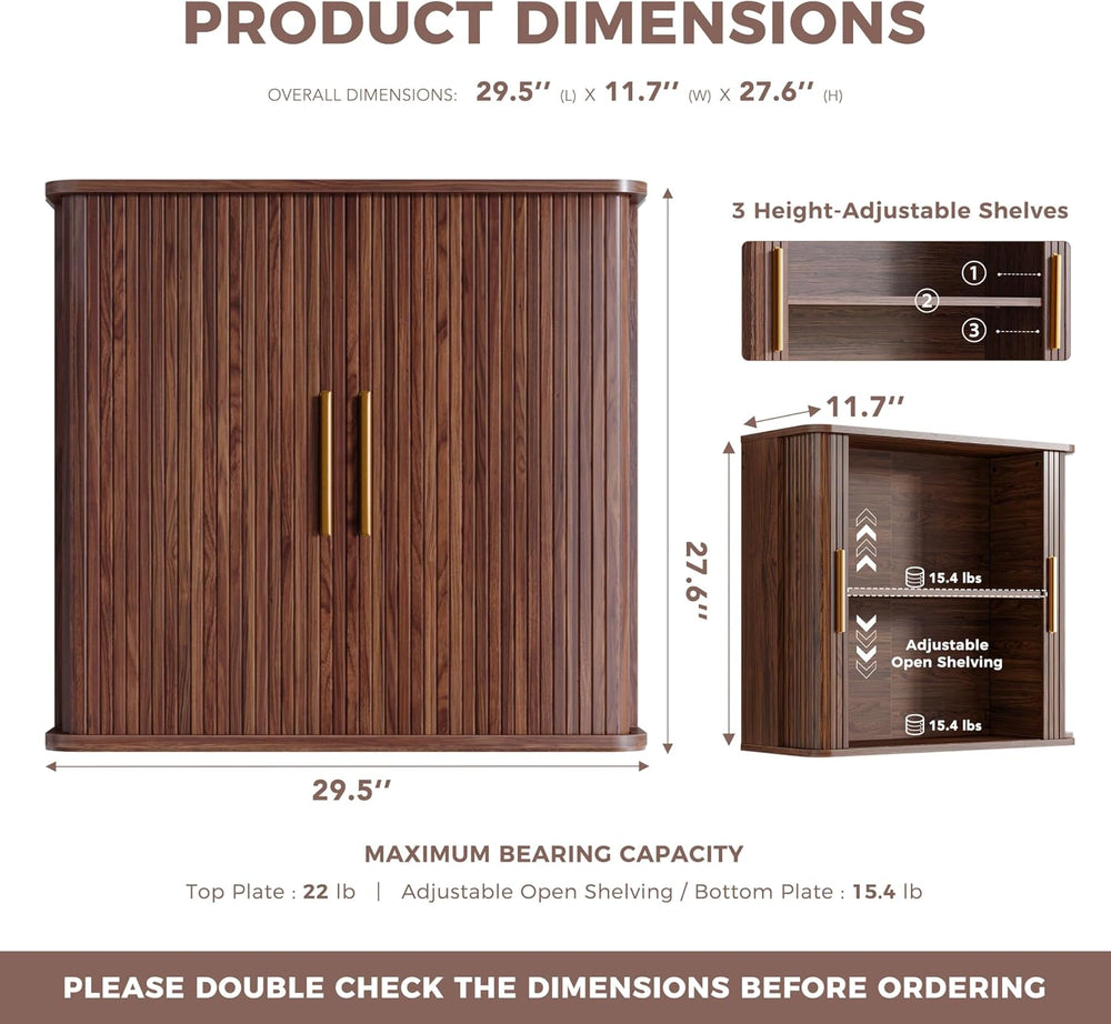 FIMELLO 29.5" W Bathroom Wall Cabinet, Laundry Room Cabinets Wall Mounte...