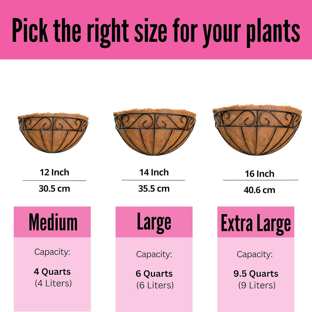 LaLaGreen Wall Planter (12 in, 4 Pack) Black Metal Coco Liner Flower Pots