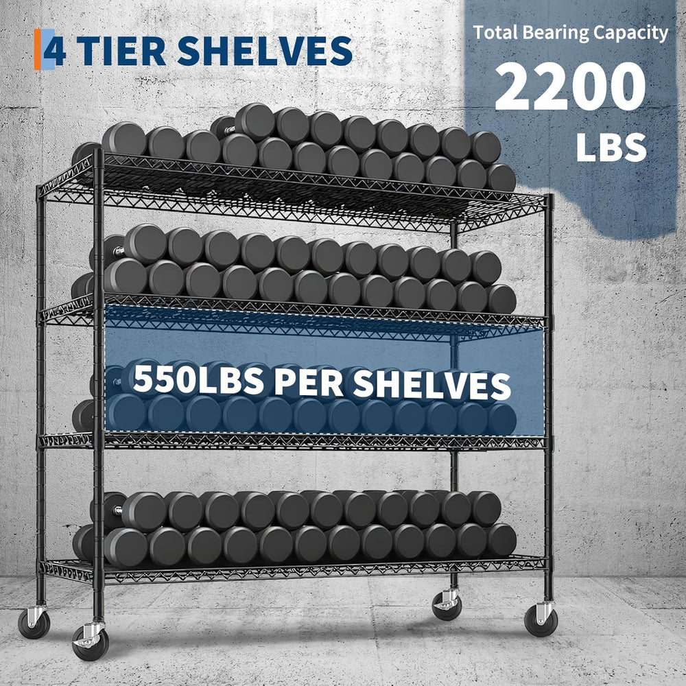 4-Tier Heavy Duty Wire Garage Shelving with Wheels, 2200 LBS Capacity, 24&quo...