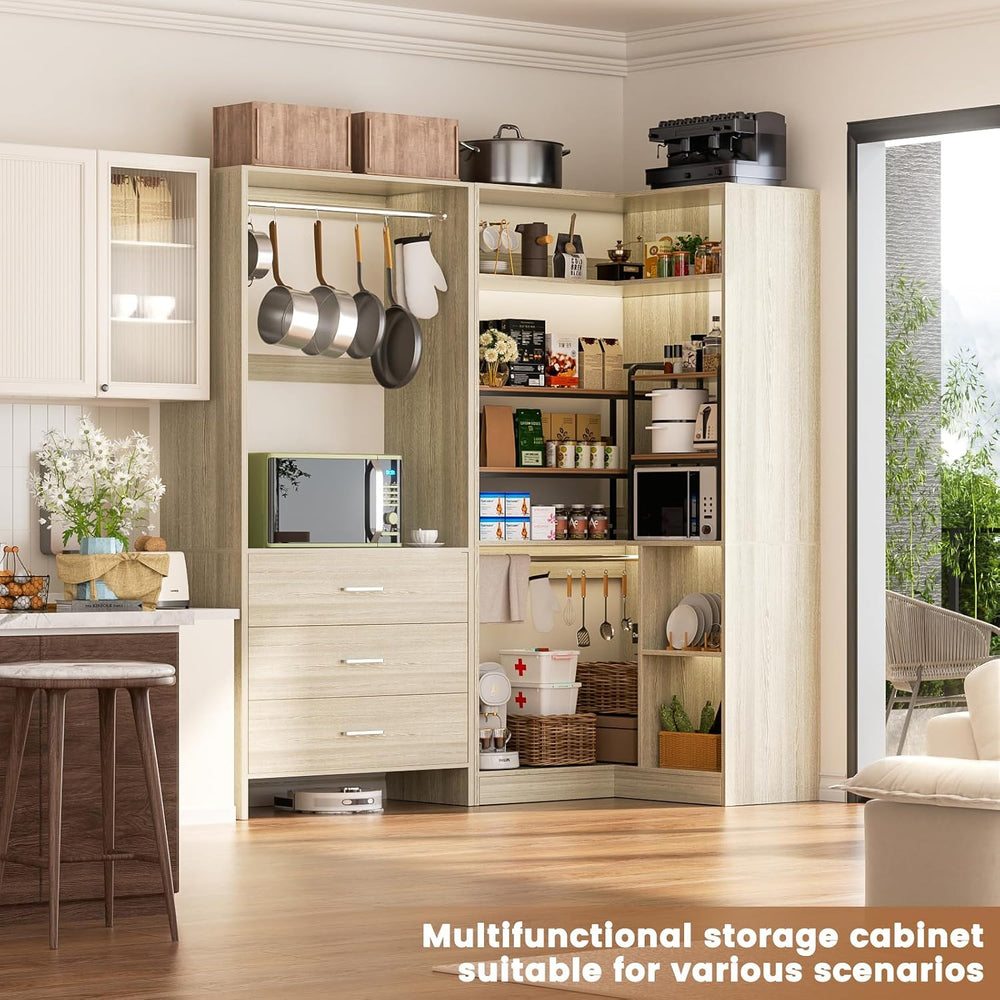 Aheaplus Closet System with 3 Drawers, L-Shaped Closet,Set of 2, White Oak