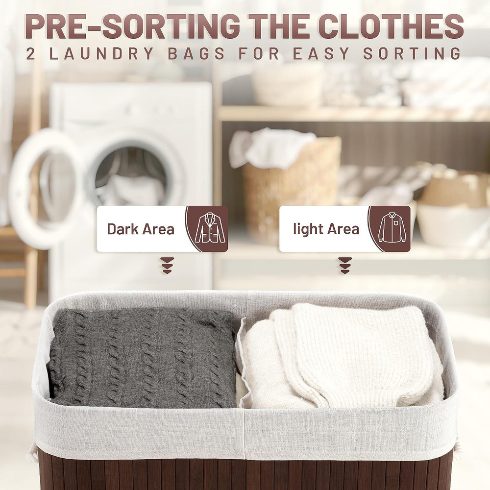 Aliphon 100L Laundry Hamper with lid, 2-Section Clothes Laundry Basket with H...