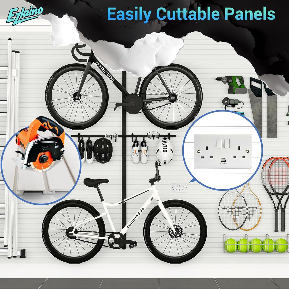 Ezlaino Slatwall 4 FT x 8 FT, PVC Slat Wall Paneling Garage Wall Organizer