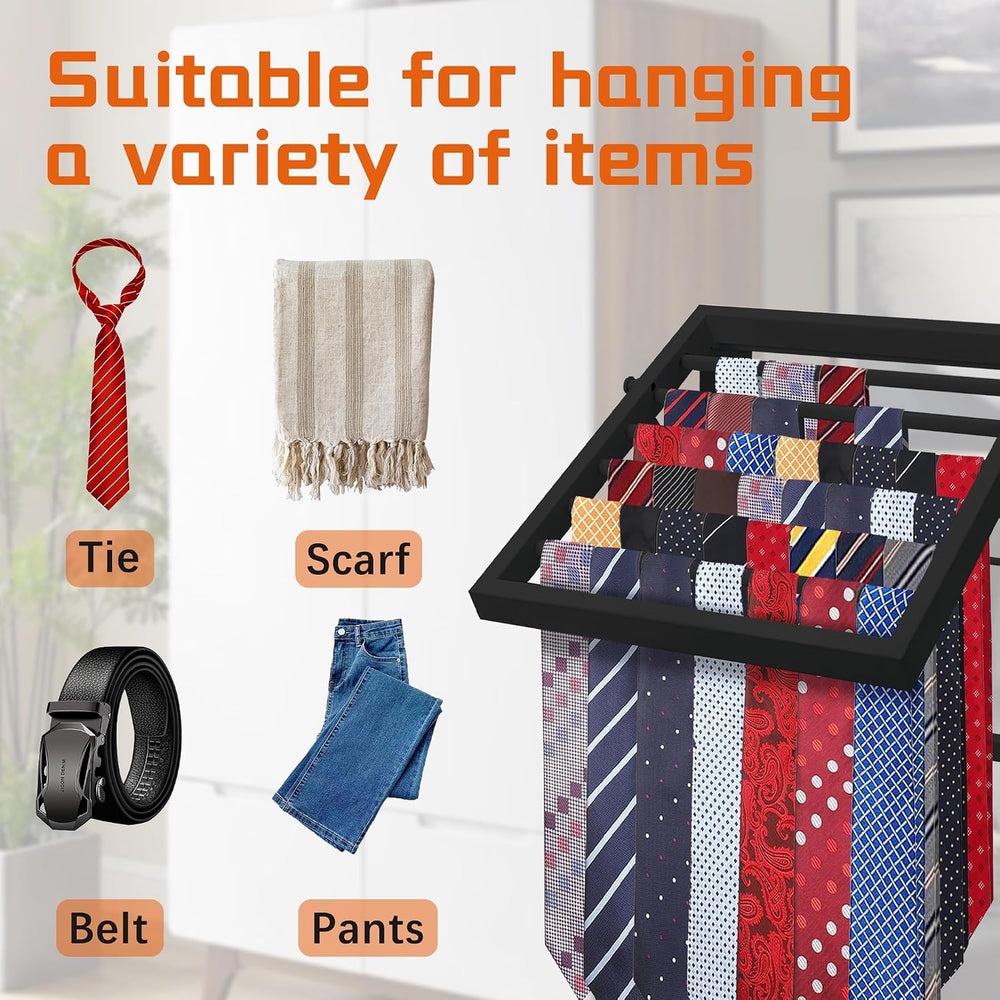 Tie Rack Wall Mounted, Adjustable Angle Tie Organizer for 60 Ties & Scarves