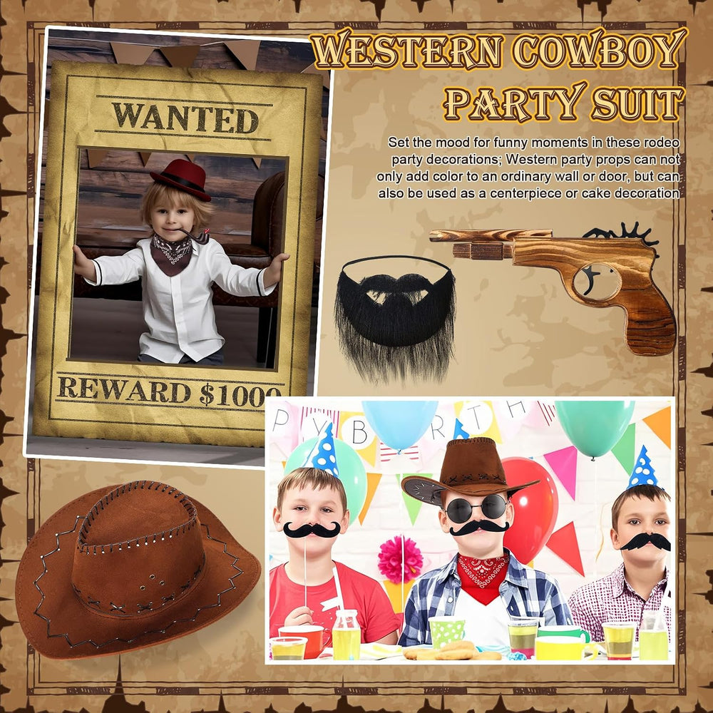 20 Pcs Halloween Western Photo Booth Props Kit Wanted West Cowboy Poster