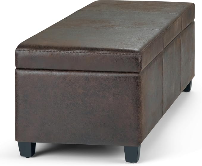 SIMPLIHOME Avalon 48 inch Wide Contemporary Rectangle Storage Ottoman Bench in
